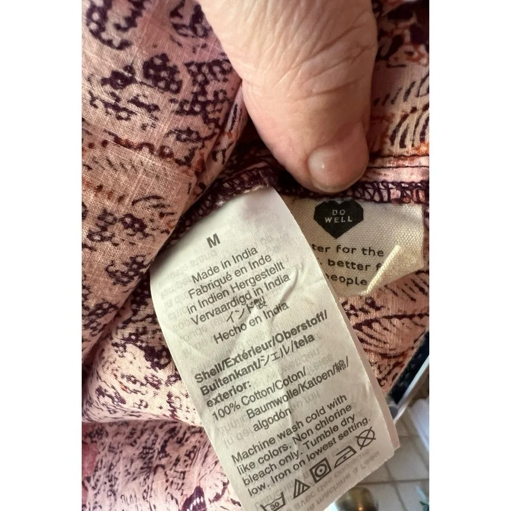 Madewell Brown Bali Blooms Yoked Puff Sleeve Blouse Top EUC M #1059